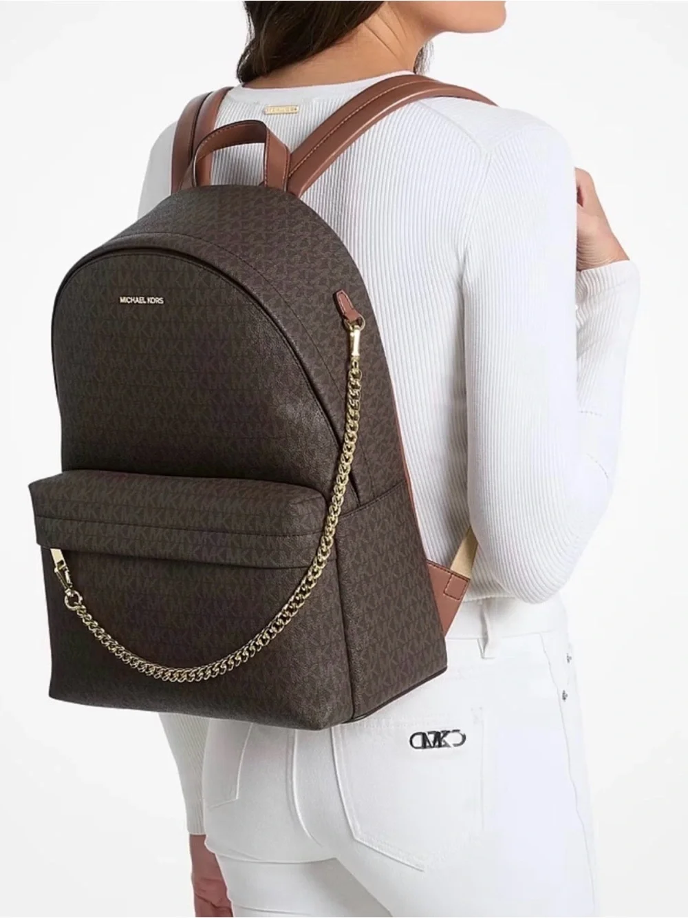 Michael Kors Brown Monogram Backpack with Wallet